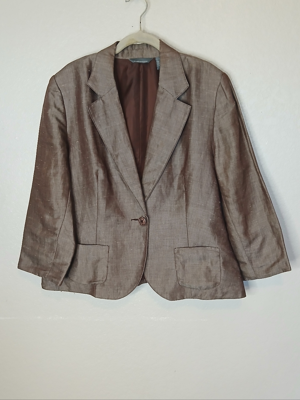 Hillard & Hanson Dark Brown Ramie Lunen Blend Blazer Jacket Size 16 XL